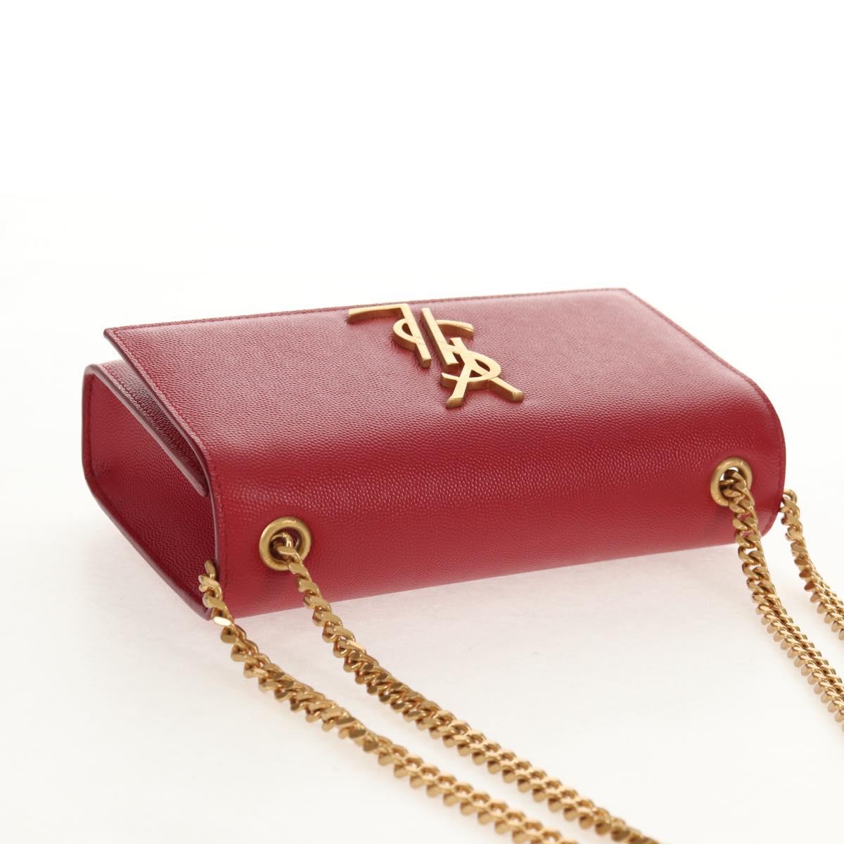 SAINT LAURENT Chain Shoulder Bag Leather Red Gold Auth ka590M
