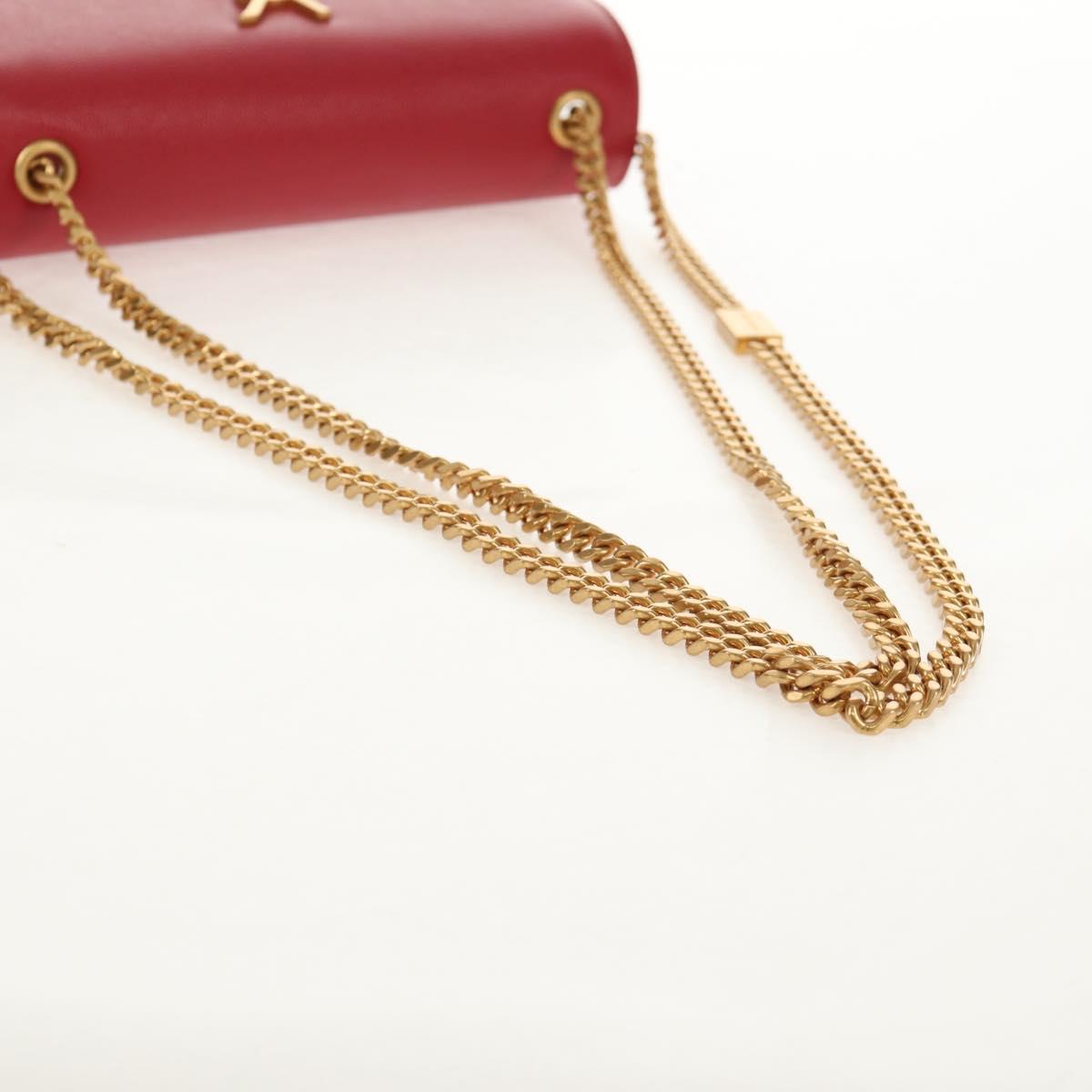 SAINT LAURENT Chain Shoulder Bag Leather Red Gold Auth ka590M