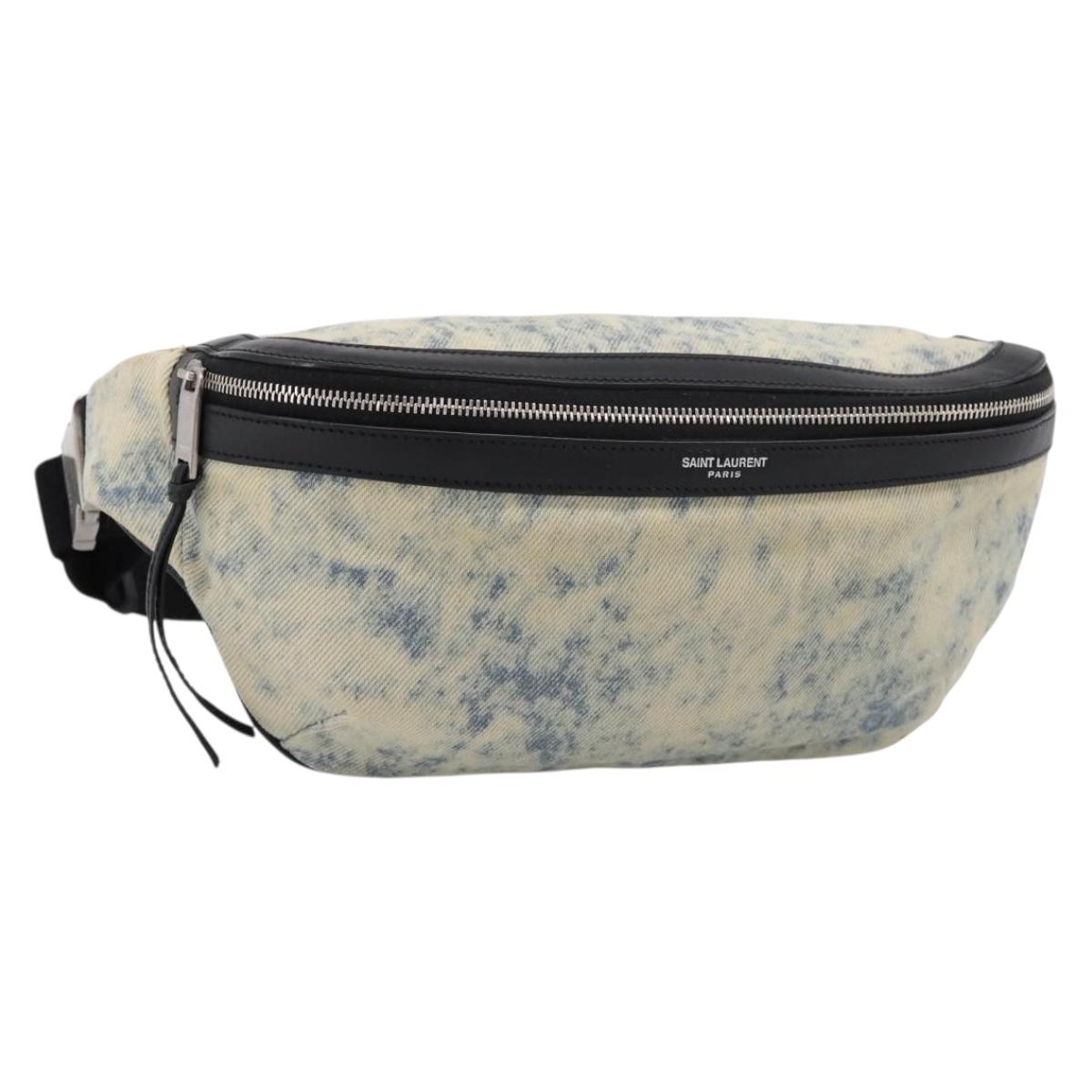 SAINT LAURENT Waist Bag Canvas Blue Silver Auth ka5910