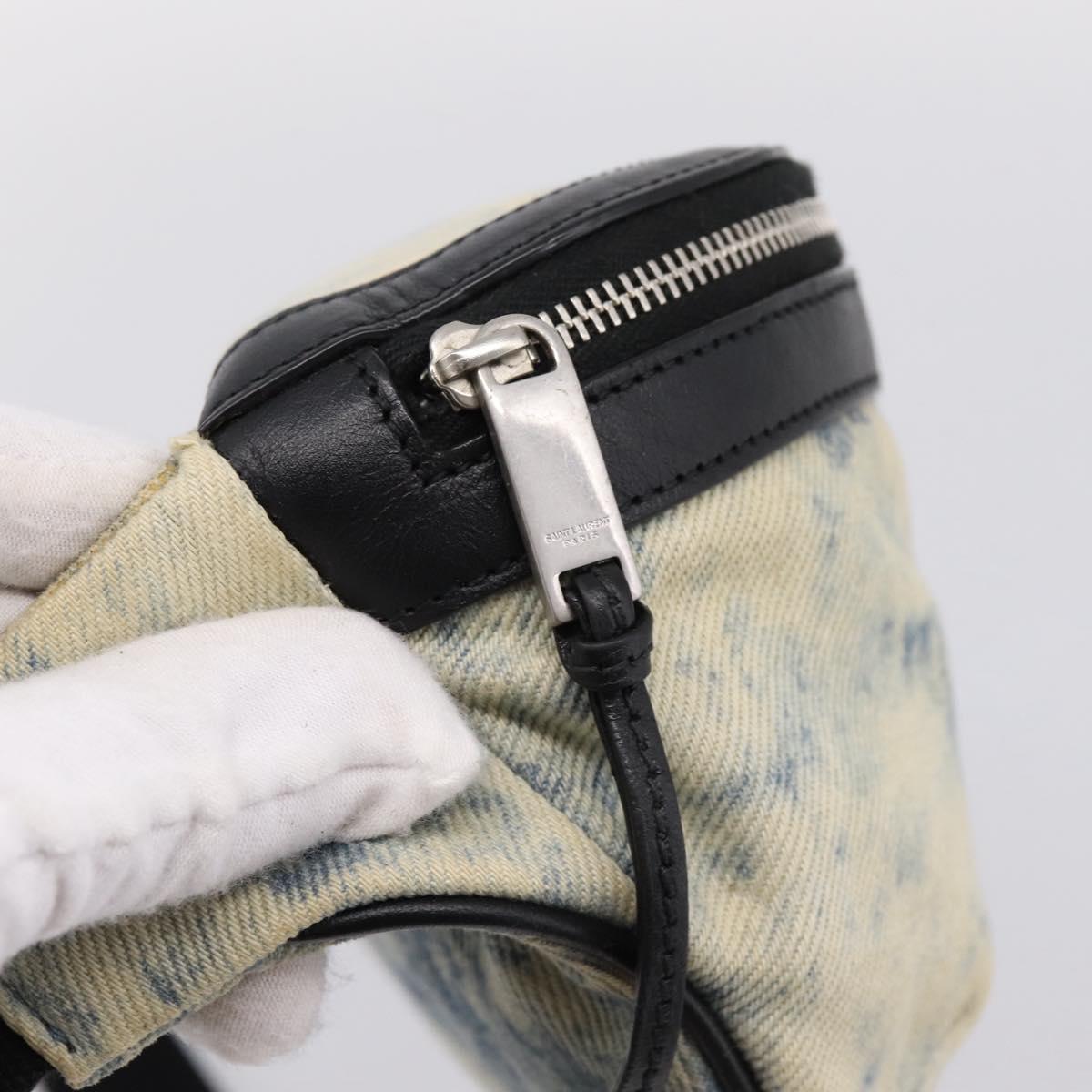SAINT LAURENT Waist Bag Canvas Blue Silver Auth ka5910