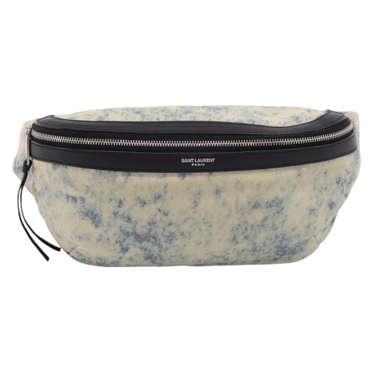 SAINT LAURENT Waist Bag Canvas Blue Silver Auth ka5910