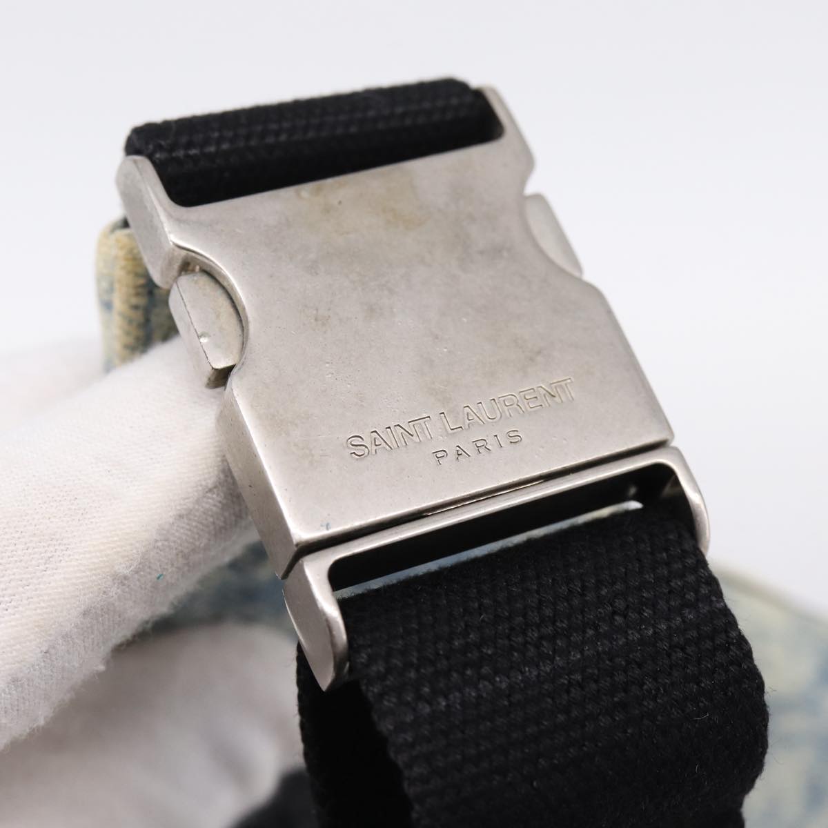 SAINT LAURENT Waist Bag Canvas Blue Silver Auth ka5910