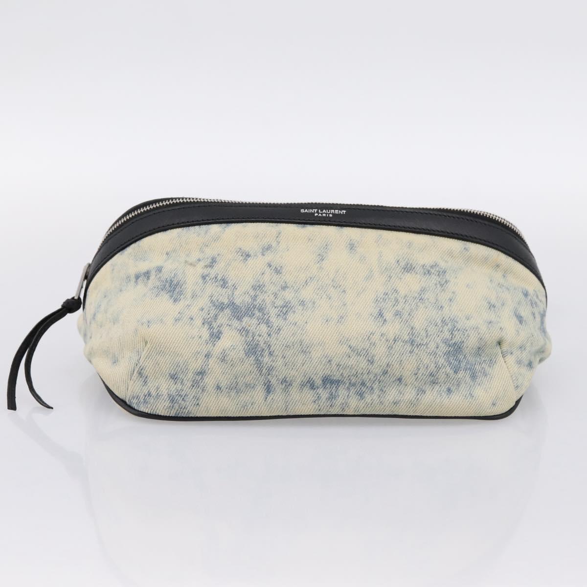 SAINT LAURENT Waist Bag Canvas Blue Silver Auth ka5910