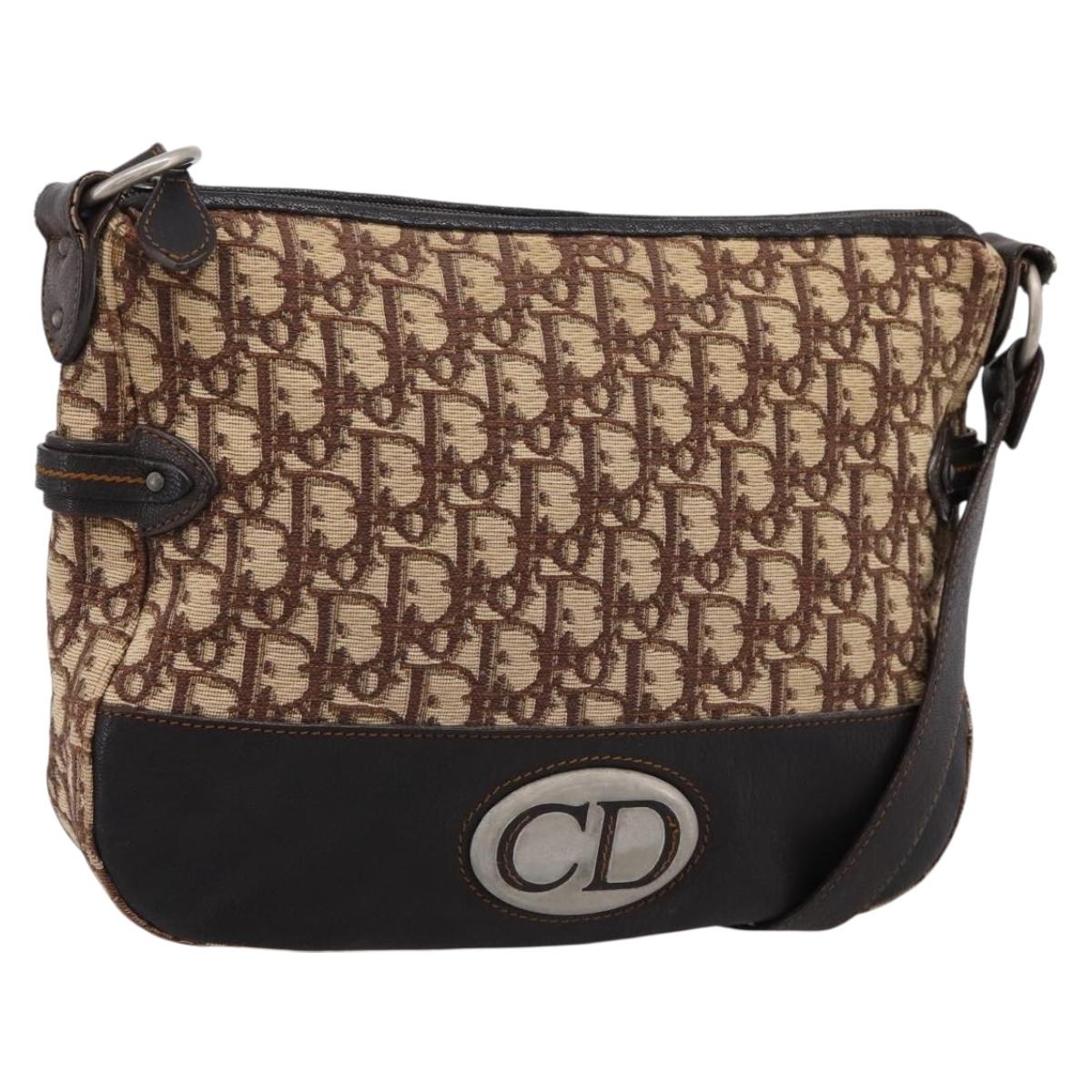Christian Dior Trotter Canvas Shoulder Bag Beige Auth ka5911A