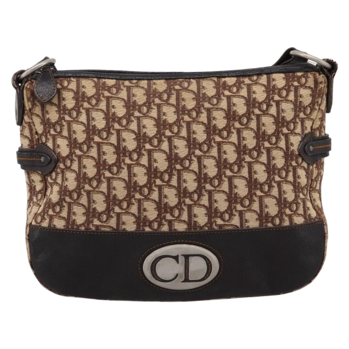 Christian Dior Trotter Canvas Shoulder Bag Beige Auth ka5911A