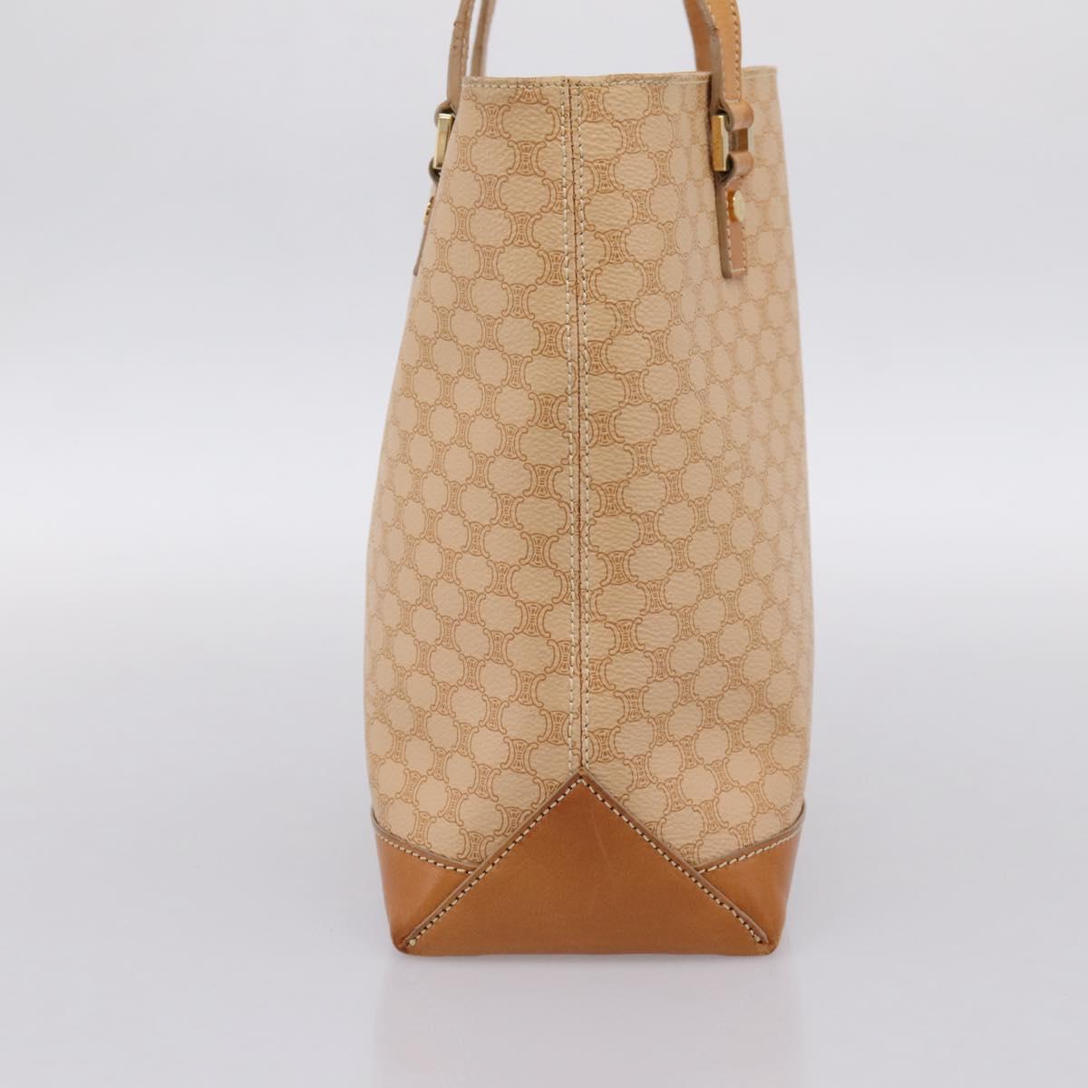 CELINE Macadam Canvas Tote Bag PVC Leather Beige Gold Auth ka5912