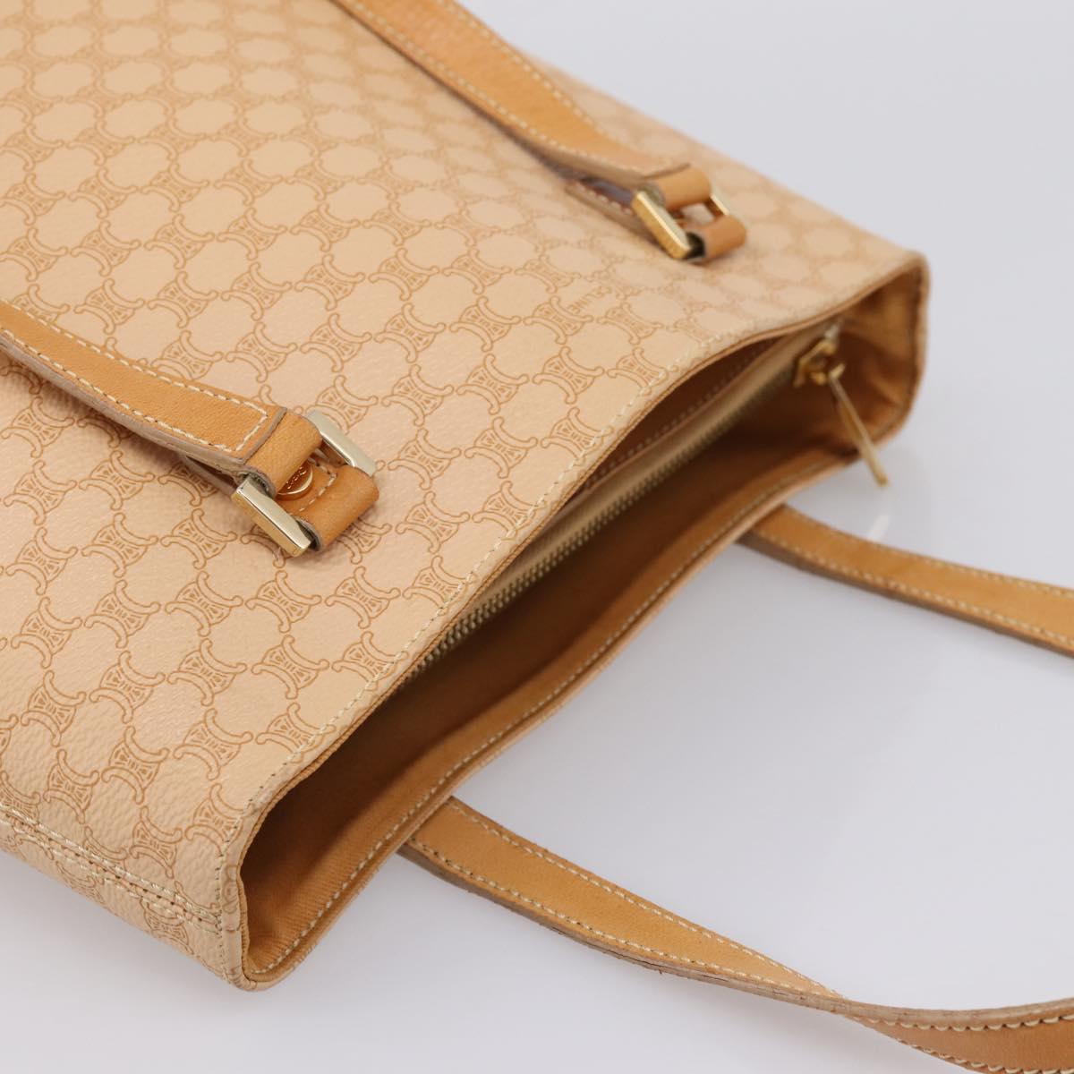 CELINE Macadam Canvas Tote Bag PVC Leather Beige Gold Auth ka5912