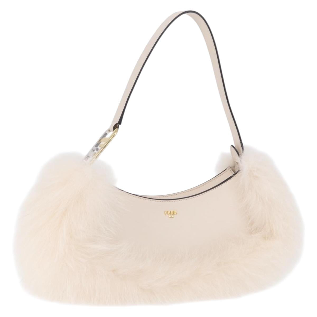 FENDI Hand Bag fur White Gold Auth ka5913SAM