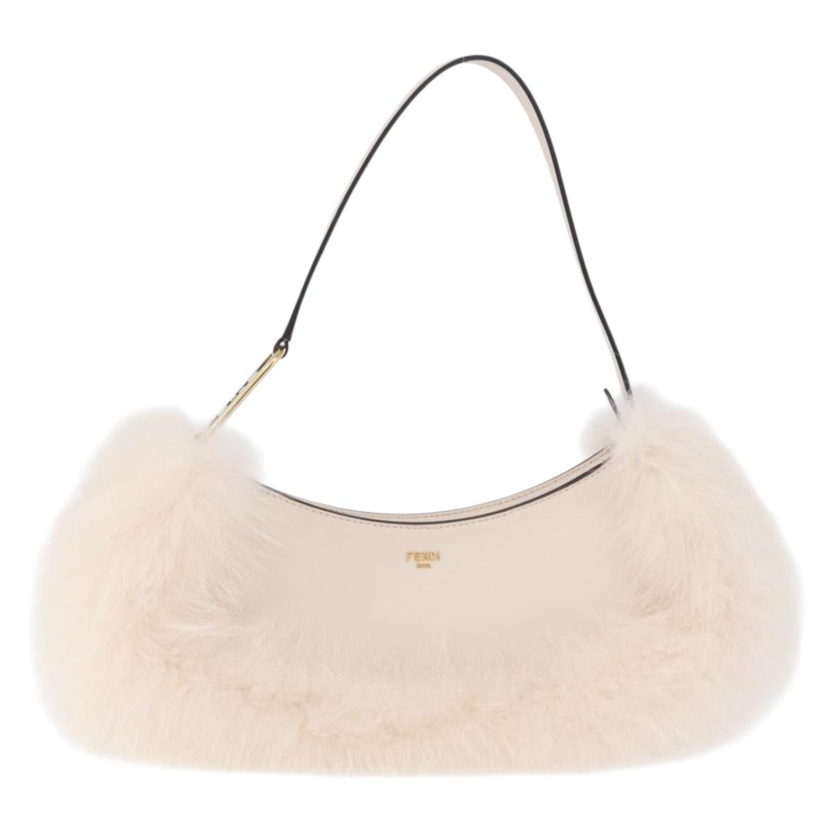 FENDI Hand Bag fur White Gold Auth ka5913SAM