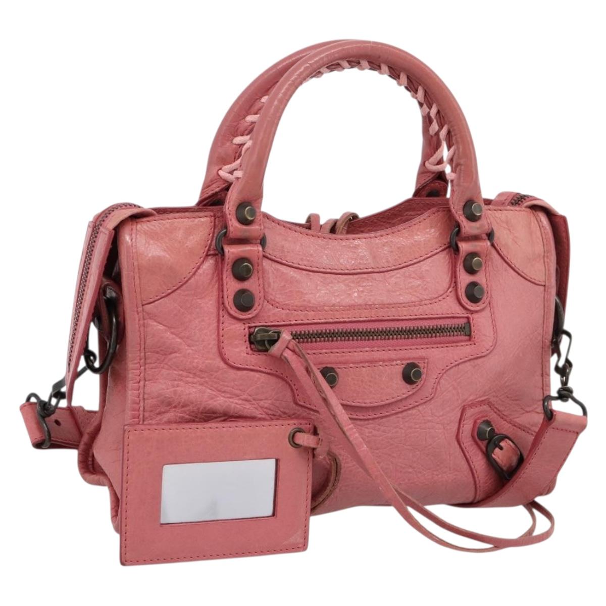 BALENCIAGA Classic Mini City Hand Bag Leather 2way Pink 300295 Auth ka5914V