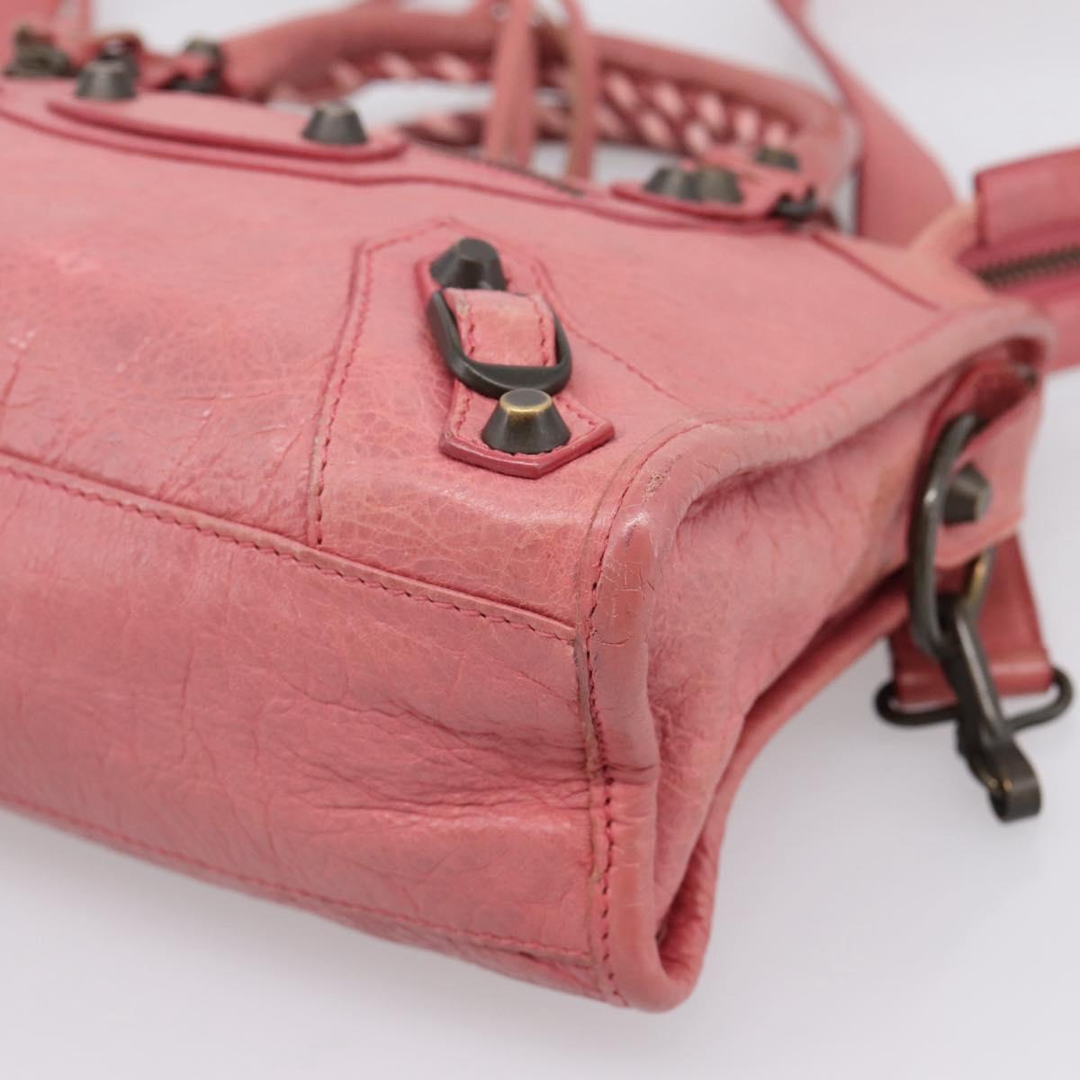 BALENCIAGA Classic Mini City Hand Bag Leather 2way Pink 300295 Auth ka5914V