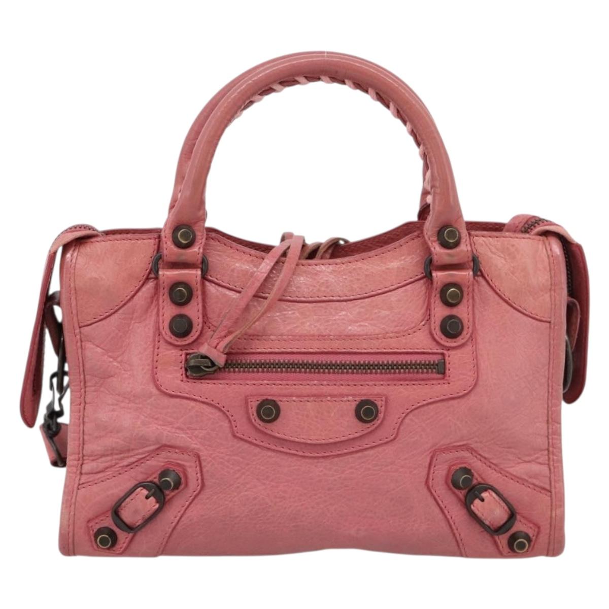 BALENCIAGA Classic Mini City Hand Bag Leather 2way Pink 300295 Auth ka5914V