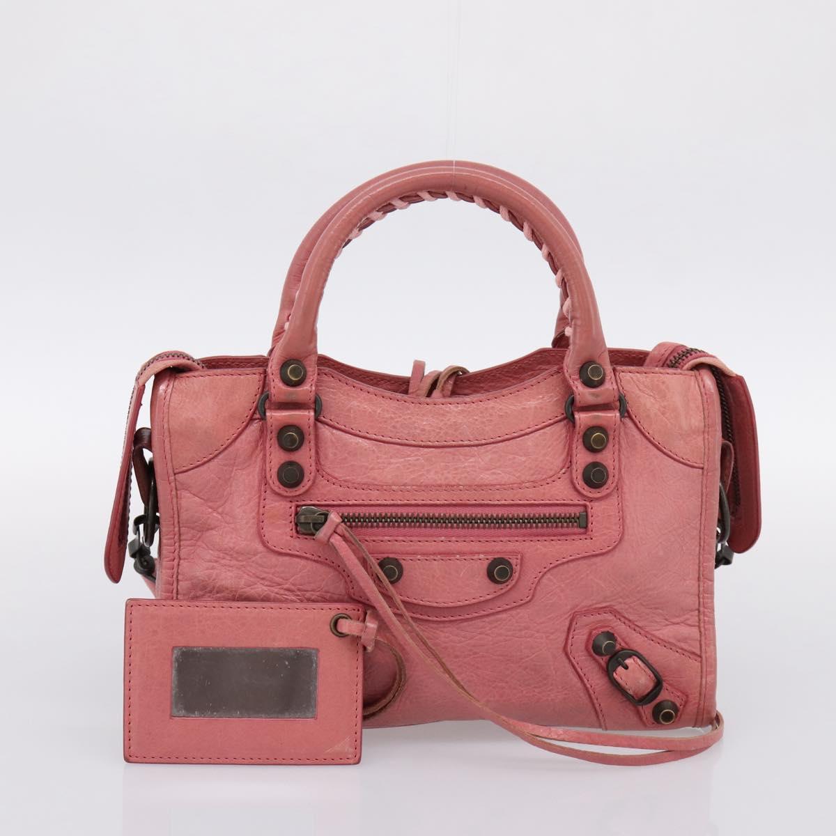 BALENCIAGA Classic Mini City Hand Bag Leather 2way Pink 300295 Auth ka5914V