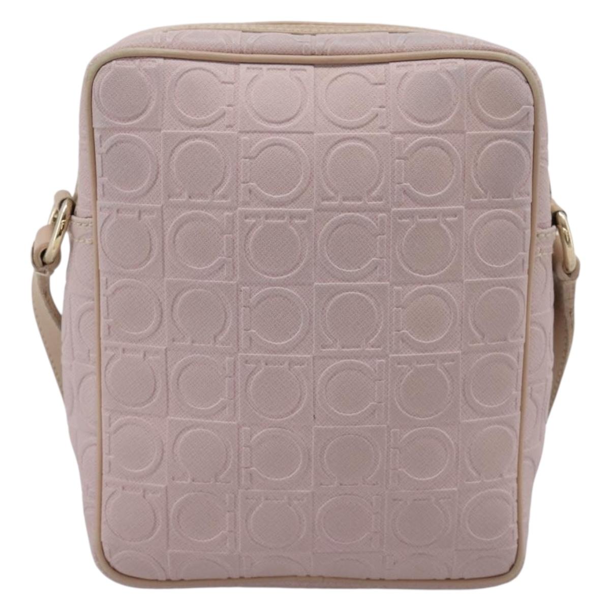 Salvatore Ferragamo Gancini Shoulder Bag Leather Pink Gold Auth ka5915A