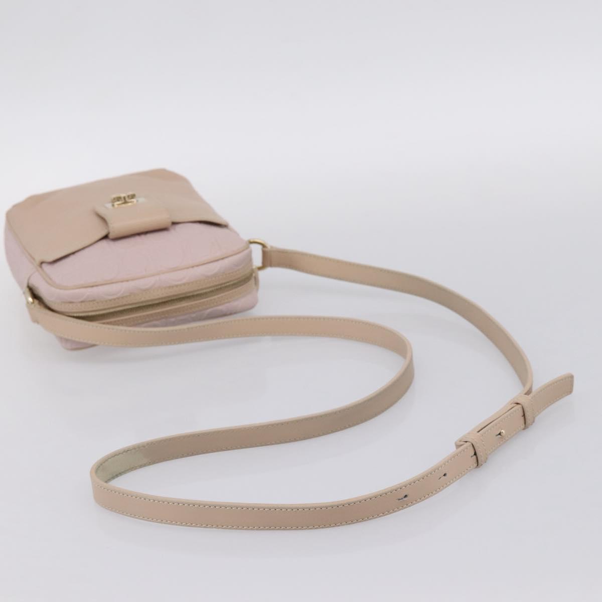 Salvatore Ferragamo Gancini Shoulder Bag Leather Pink Gold Auth ka5915A