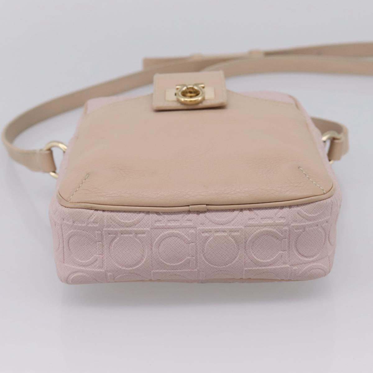 Salvatore Ferragamo Gancini Shoulder Bag Leather Pink Gold Auth ka5915A