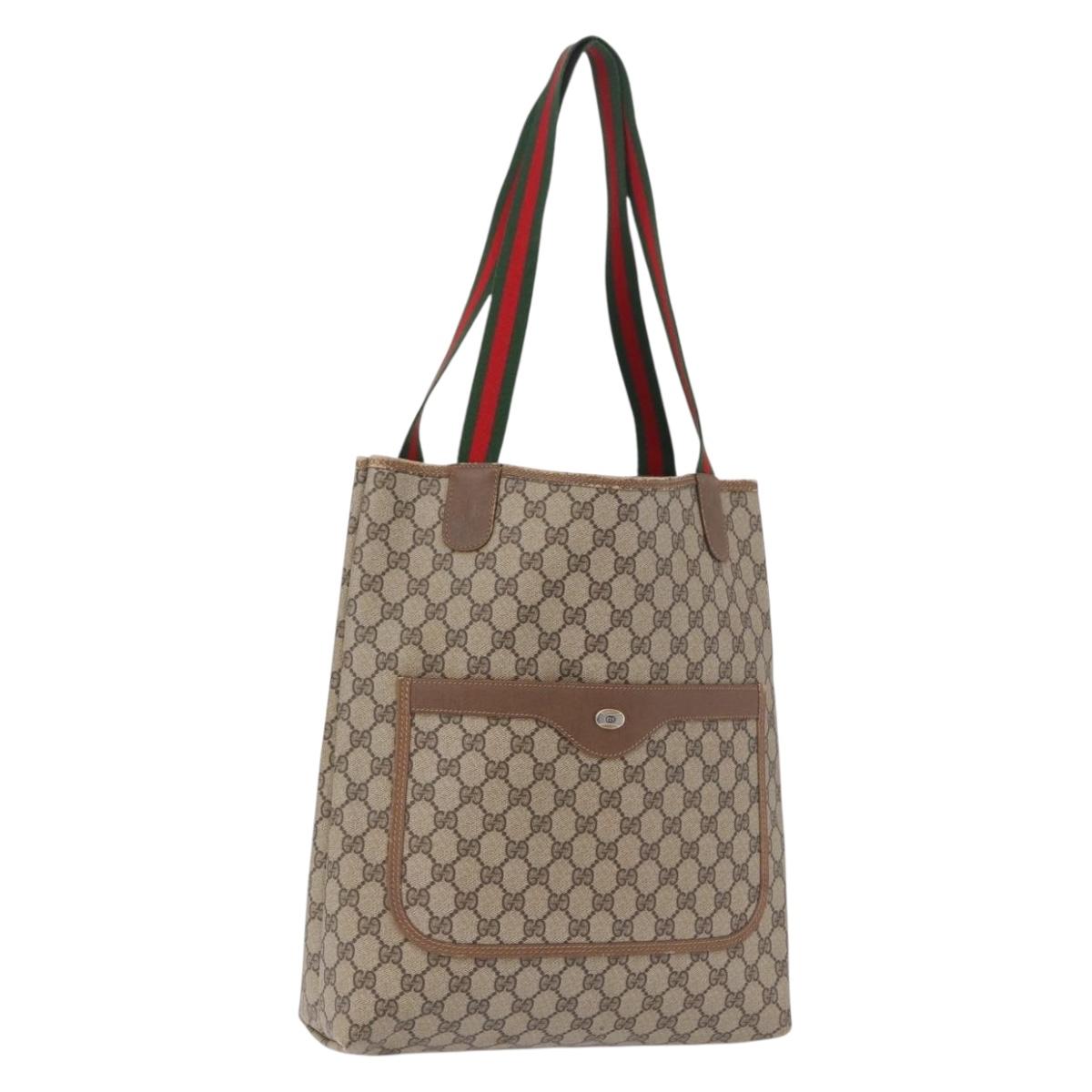 GUCCI GG Supreme Web Sherry Line Tote Bag PVC Beige Gold 39 02 003 Auth ka5917