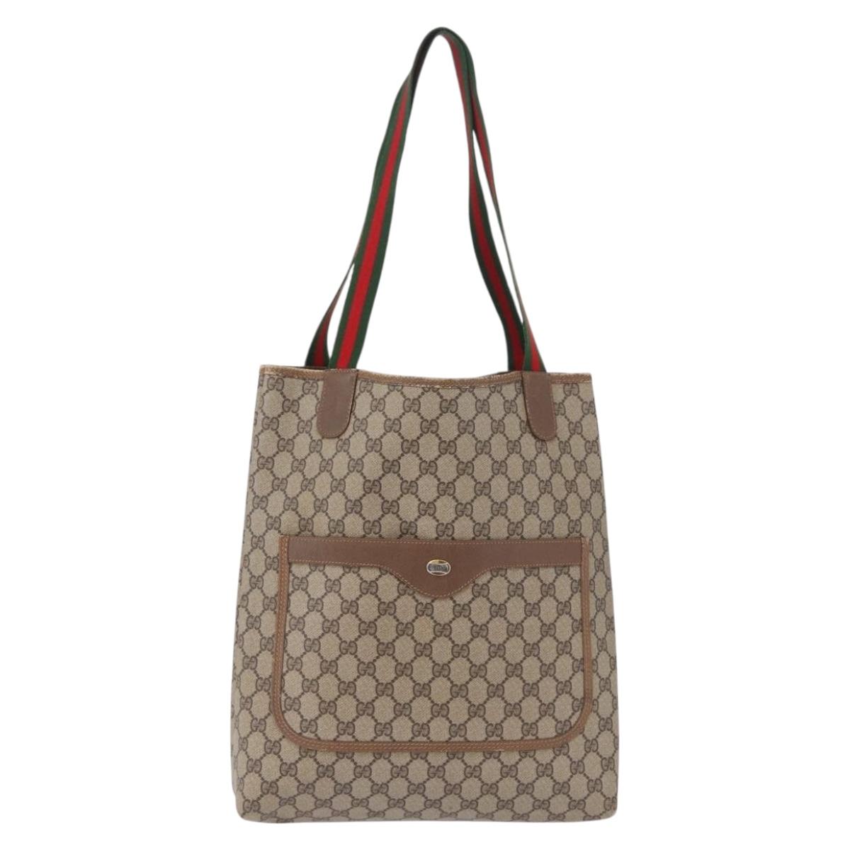 GUCCI GG Supreme Web Sherry Line Tote Bag PVC Beige Gold 39 02 003 Auth ka5917
