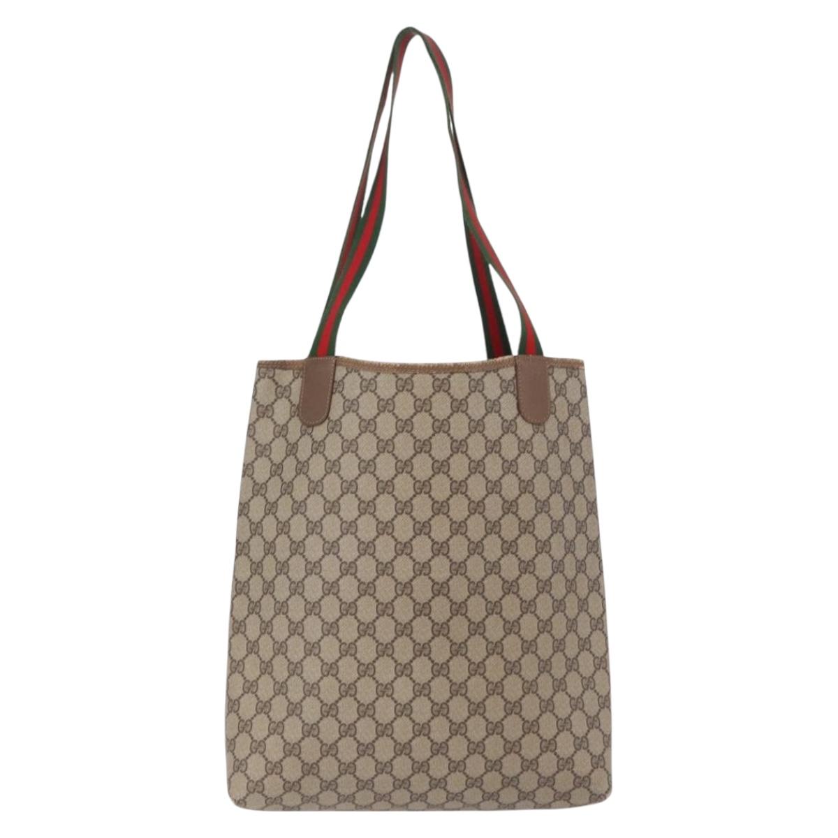 GUCCI GG Supreme Web Sherry Line Tote Bag PVC Beige Gold 39 02 003 Auth ka5917