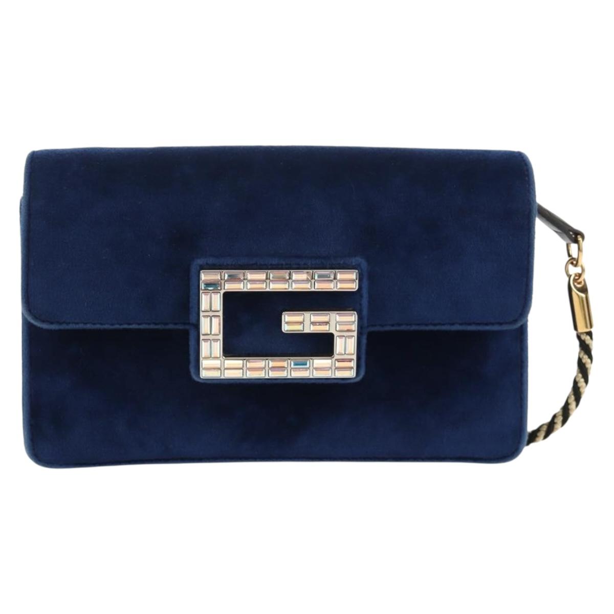 GUCCI Shoulder Bag Velor Blue Gold 544242 Auth ka591V