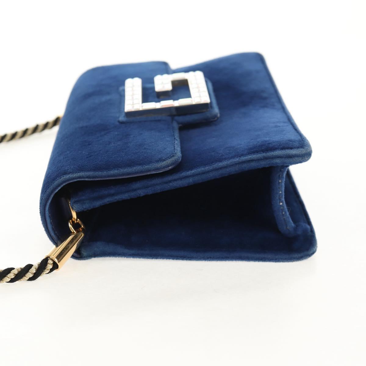 GUCCI Shoulder Bag Velor Blue Gold 544242 Auth ka591V