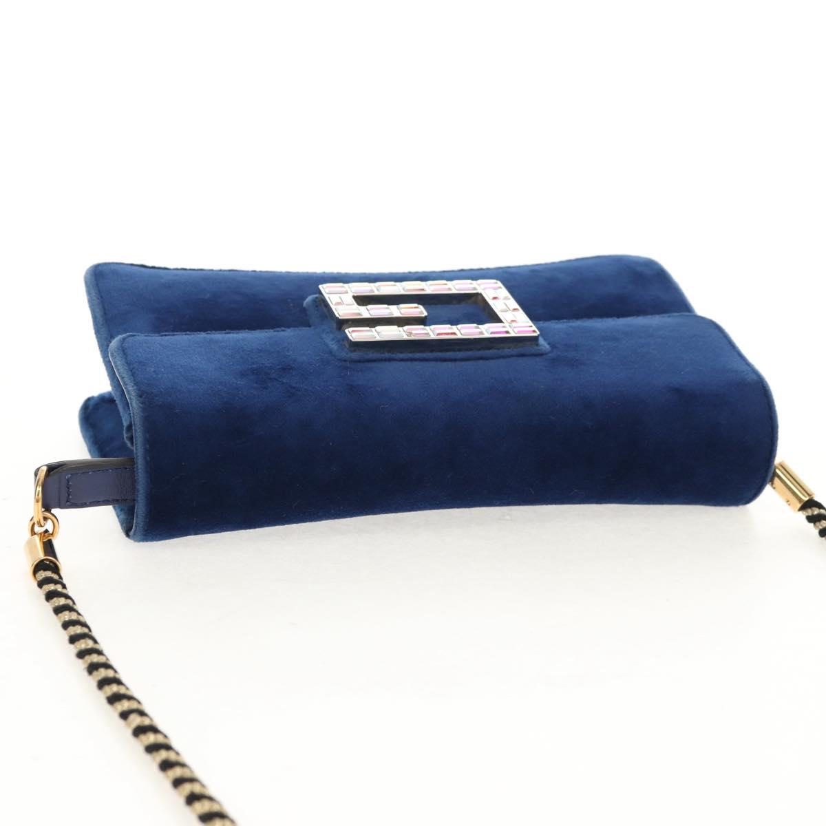 GUCCI Shoulder Bag Velor Blue Gold 544242 Auth ka591V