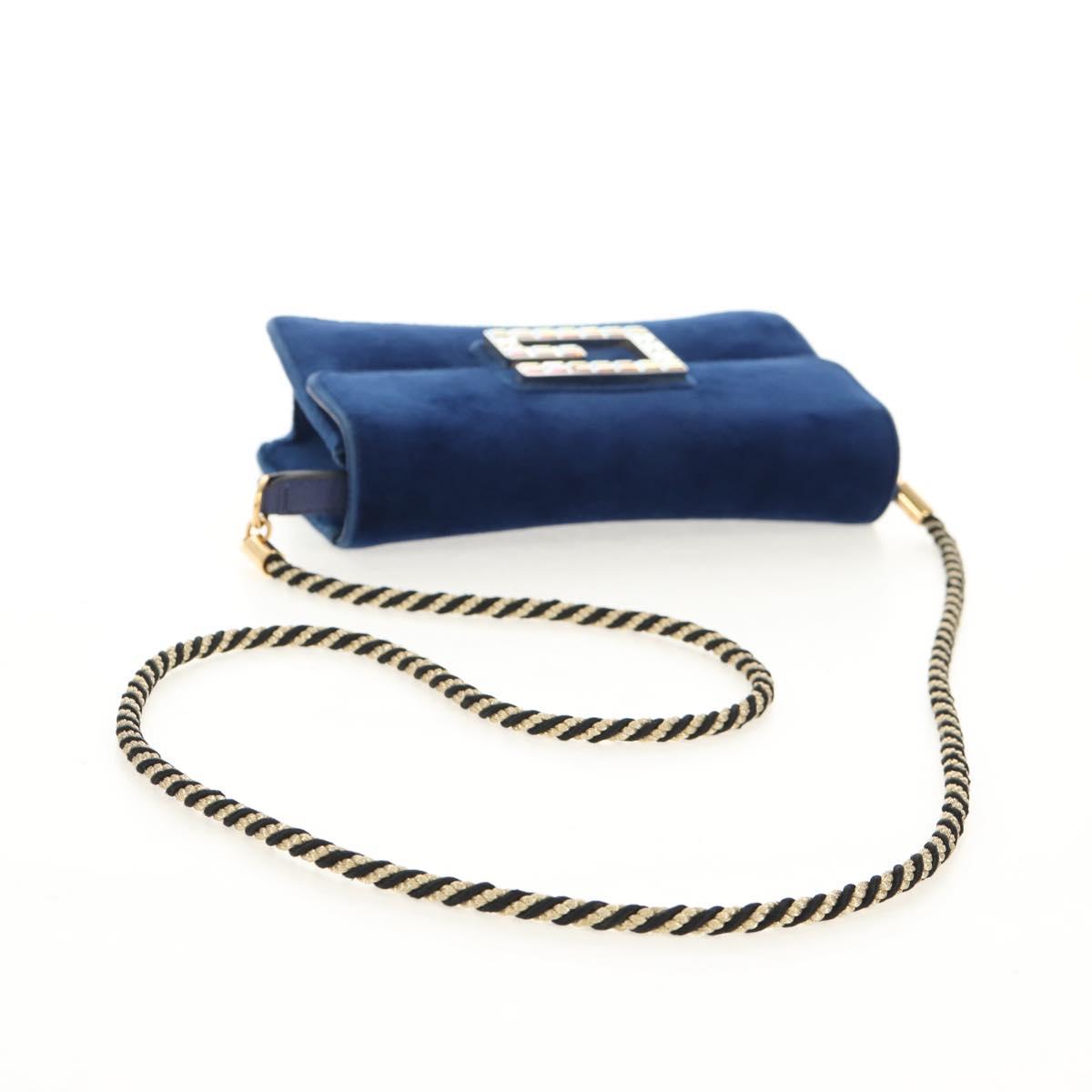 GUCCI Shoulder Bag Velor Blue Gold 544242 Auth ka591V