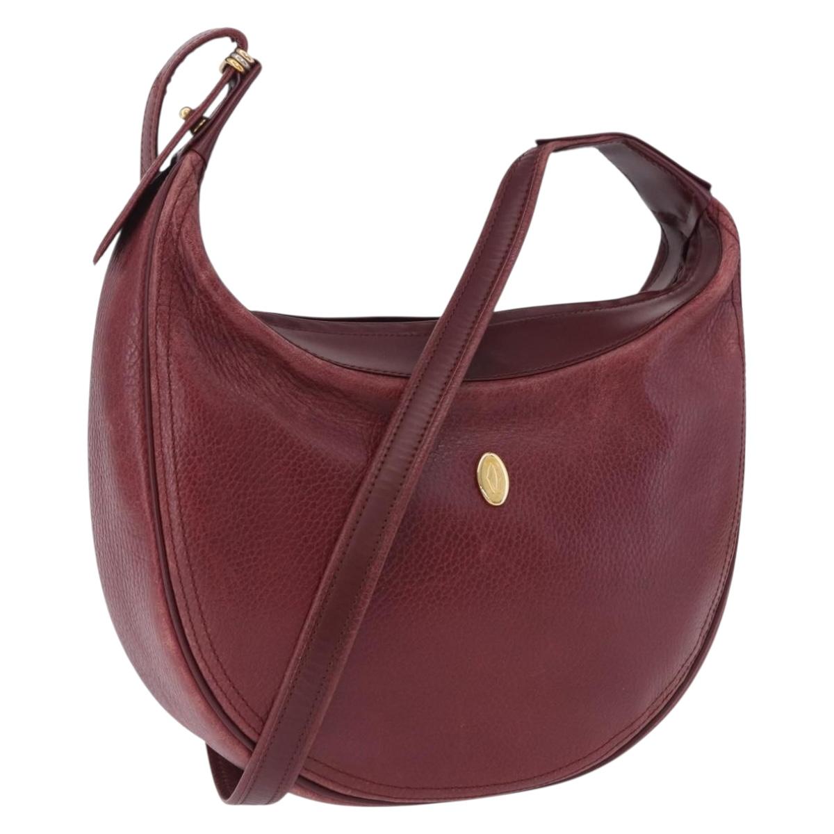 CARTIER Must Line Shoulder Bag Leather Bordeaux Gold Auth ka5921