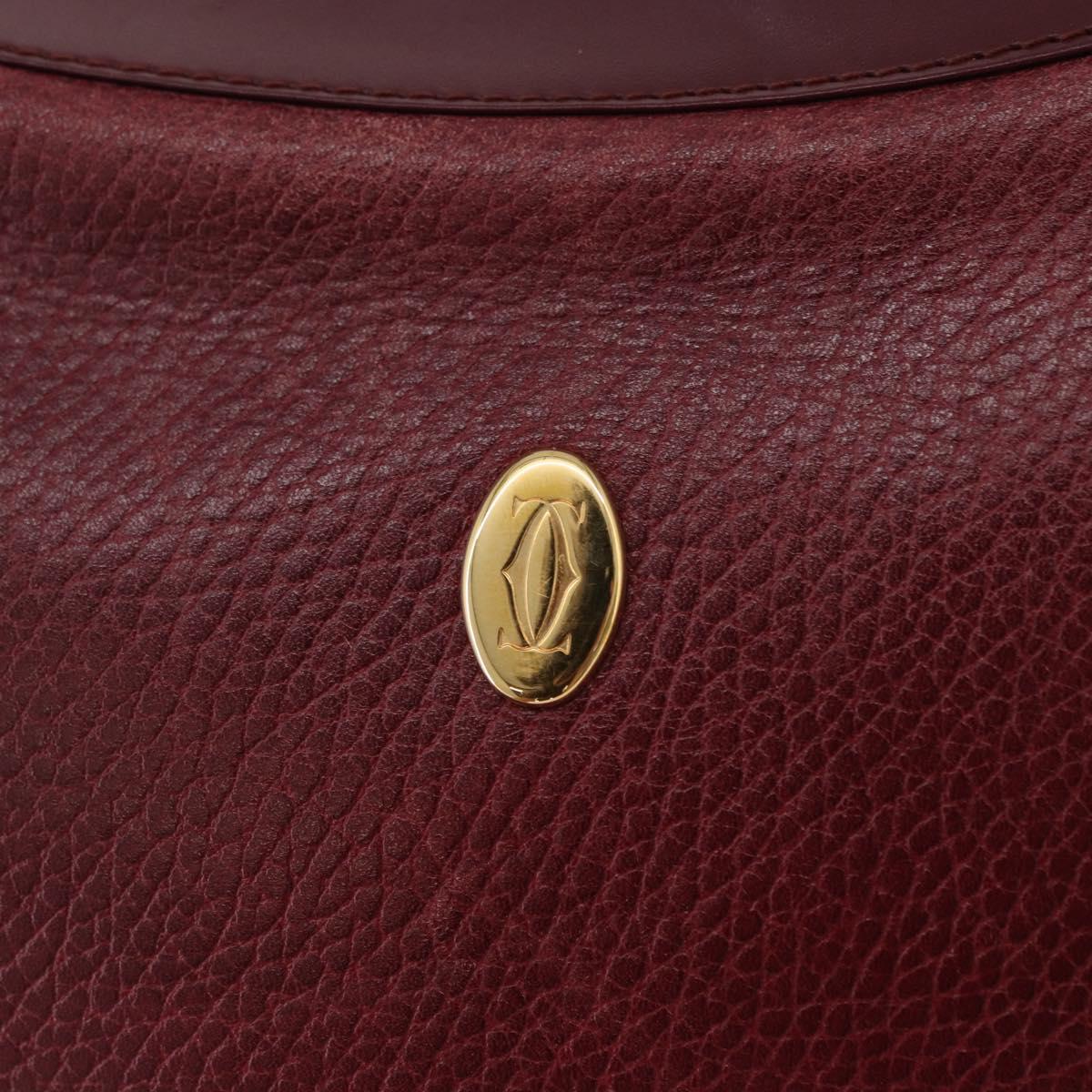 CARTIER Must Line Shoulder Bag Leather Bordeaux Gold Auth ka5921