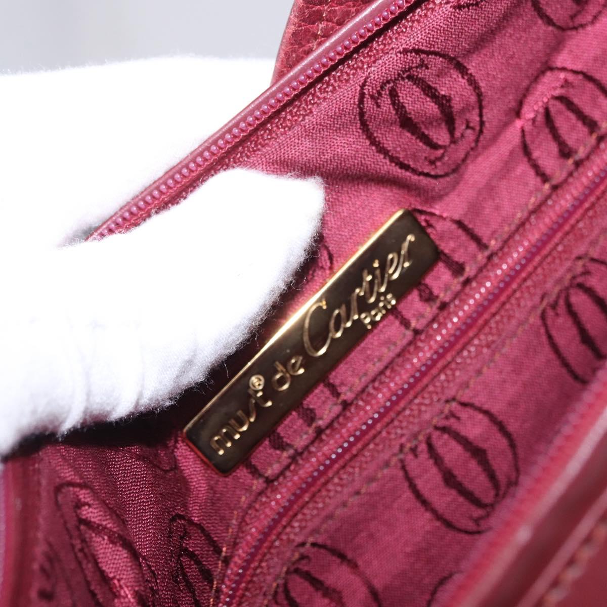 CARTIER Must Line Shoulder Bag Leather Bordeaux Gold Auth ka5921