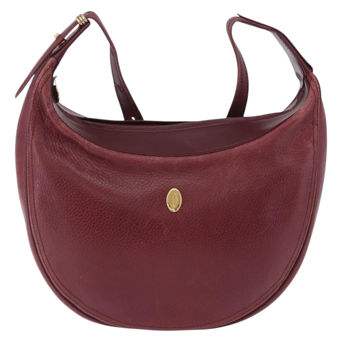 CARTIER Must Line Shoulder Bag Leather Bordeaux Gold Auth ka5921