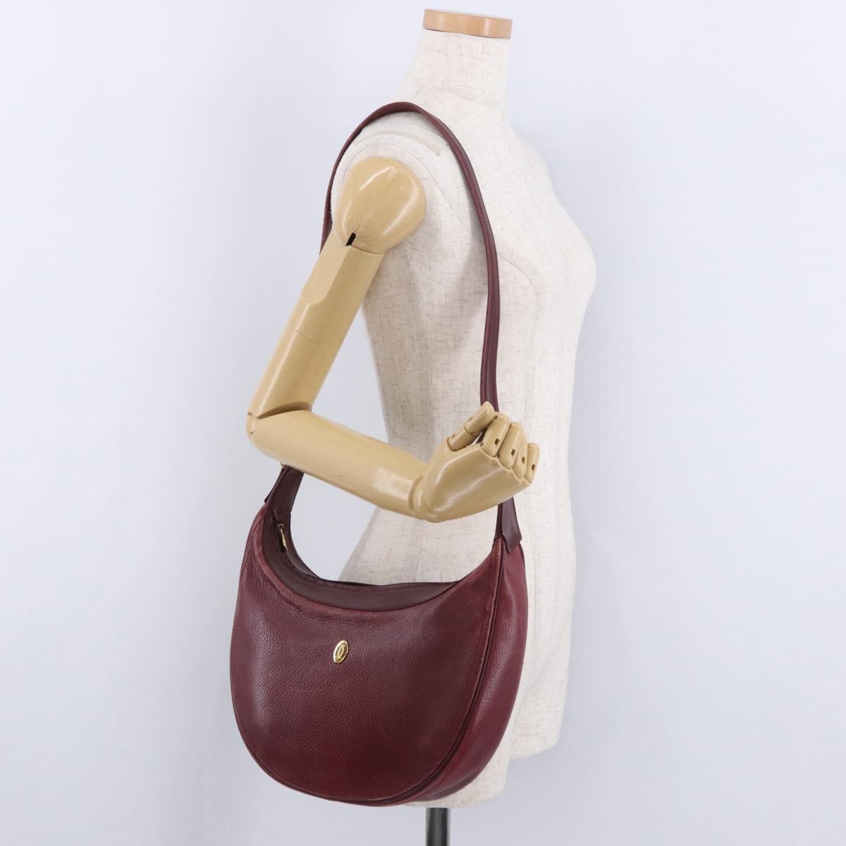 CARTIER Must Line Shoulder Bag Leather Bordeaux Gold Auth ka5921