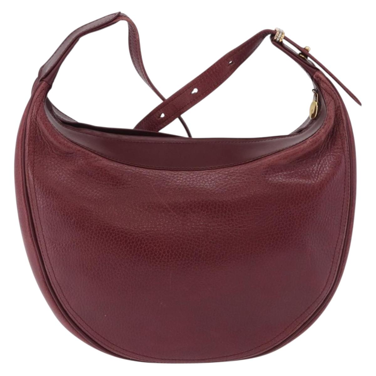 CARTIER Must Line Shoulder Bag Leather Bordeaux Gold Auth ka5921