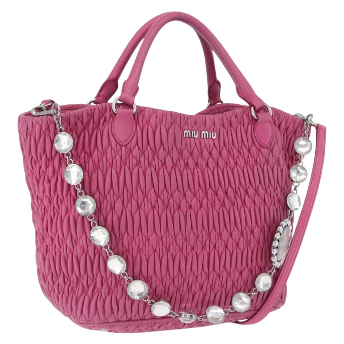 Miu Miu Matelasse Hand Bag Leather 2way Pink Gold Auth ka5923A