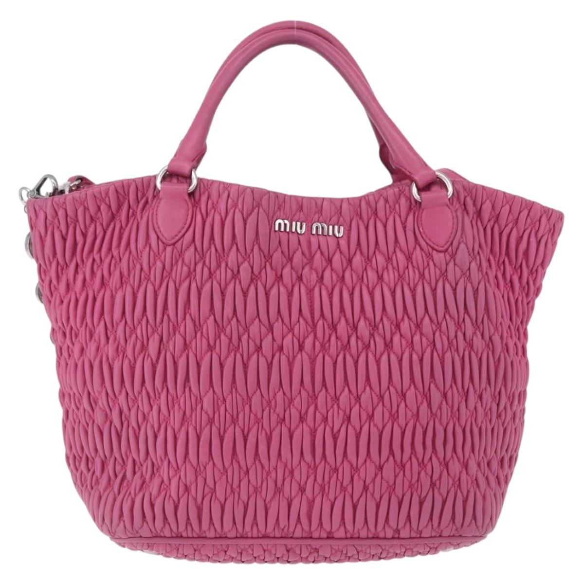 Miu Miu Matelasse Hand Bag Leather 2way Pink Gold Auth ka5923A