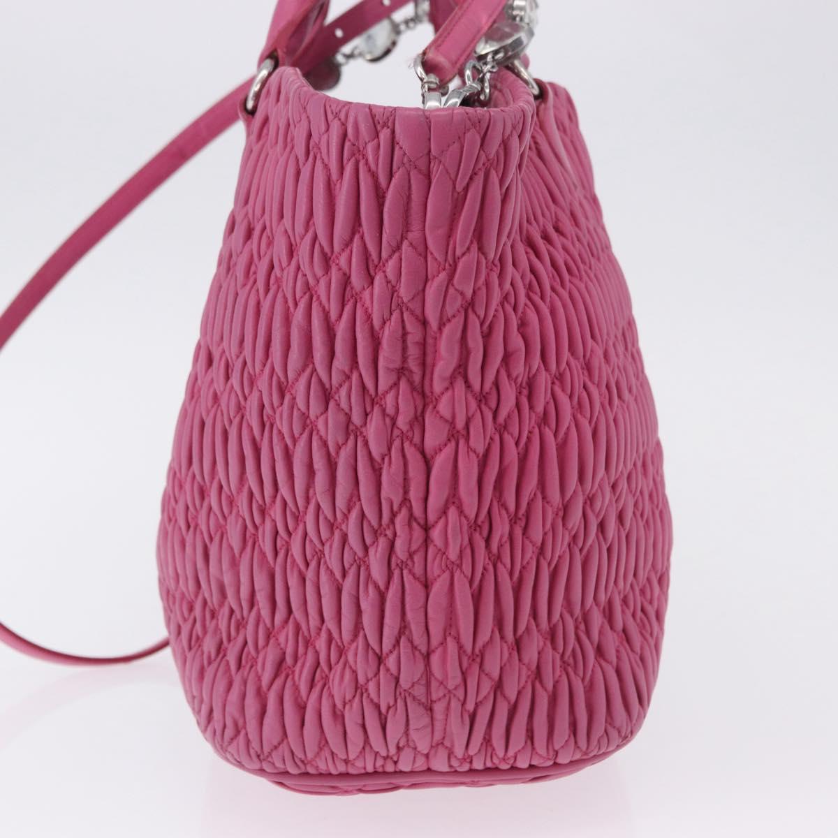 Miu Miu Matelasse Hand Bag Leather 2way Pink Gold Auth ka5923A