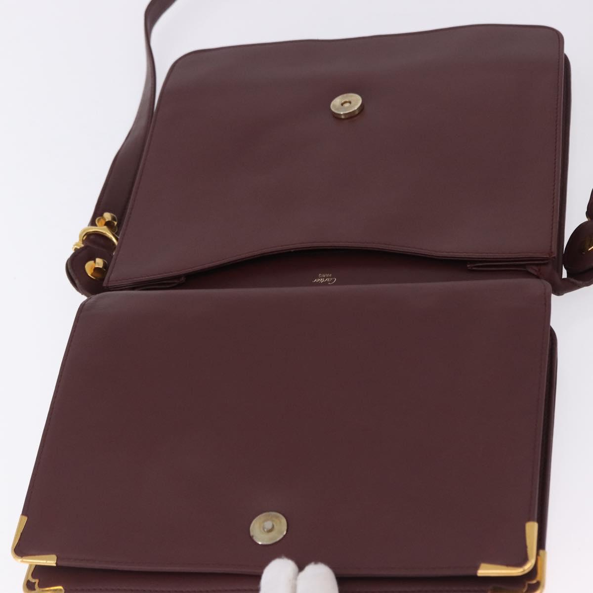 CARTIER Must Line Shoulder Bag Leather Bordeaux Gold Auth ka5924