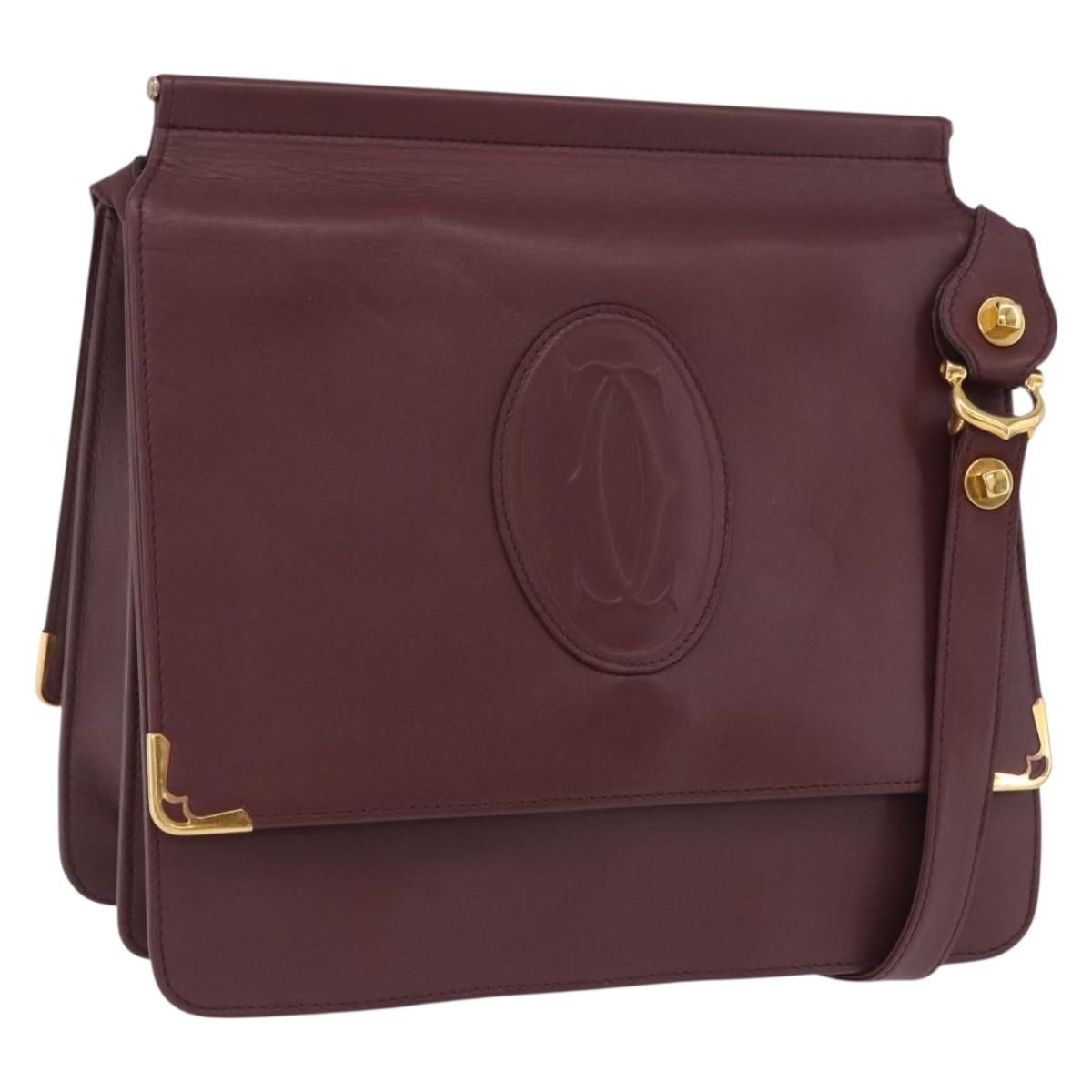 CARTIER Must Line Shoulder Bag Leather Bordeaux Gold Auth ka5924