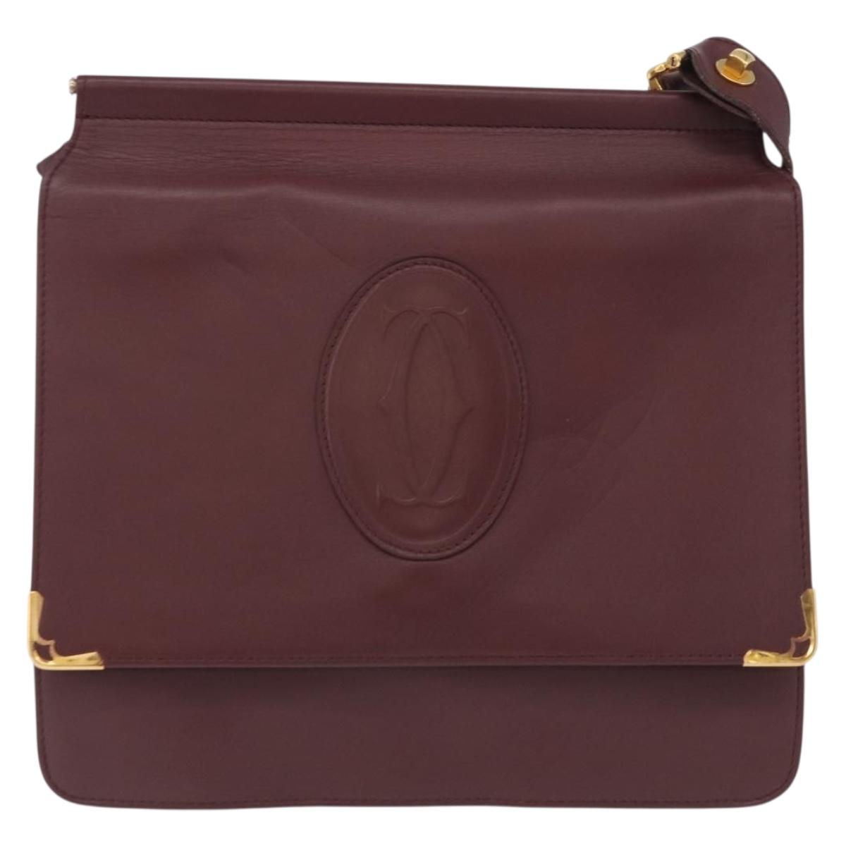 CARTIER Must Line Shoulder Bag Leather Bordeaux Gold Auth ka5924