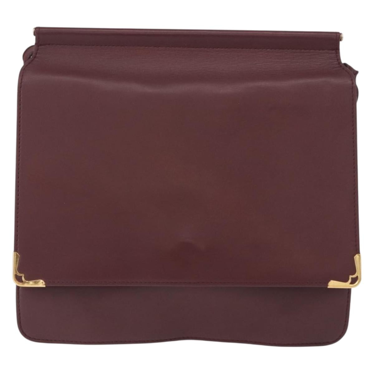 CARTIER Must Line Shoulder Bag Leather Bordeaux Gold Auth ka5924