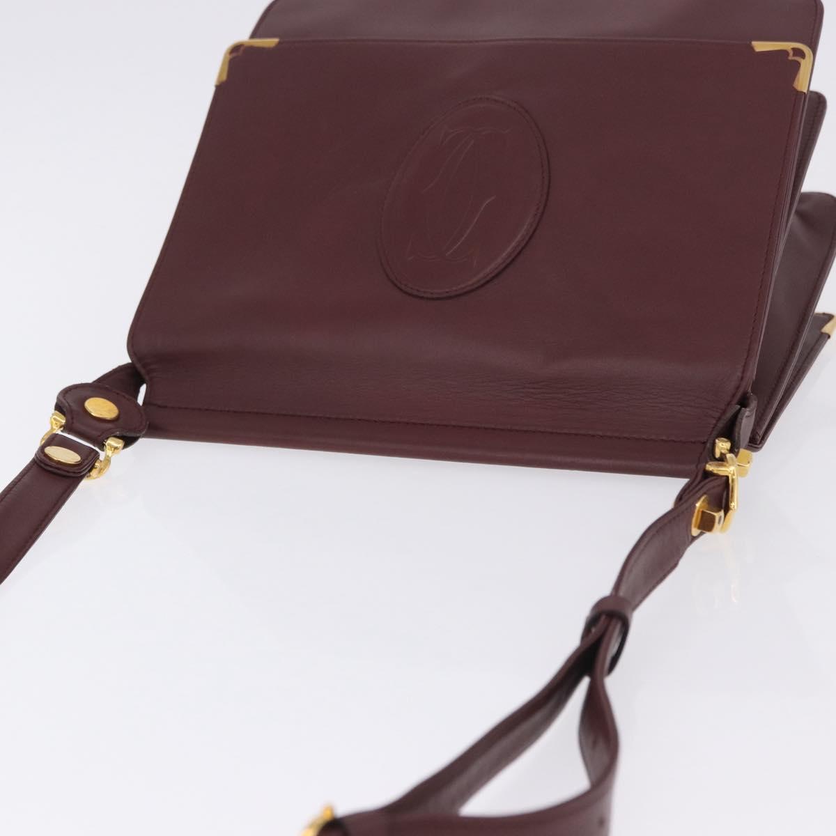 CARTIER Must Line Shoulder Bag Leather Bordeaux Gold Auth ka5924