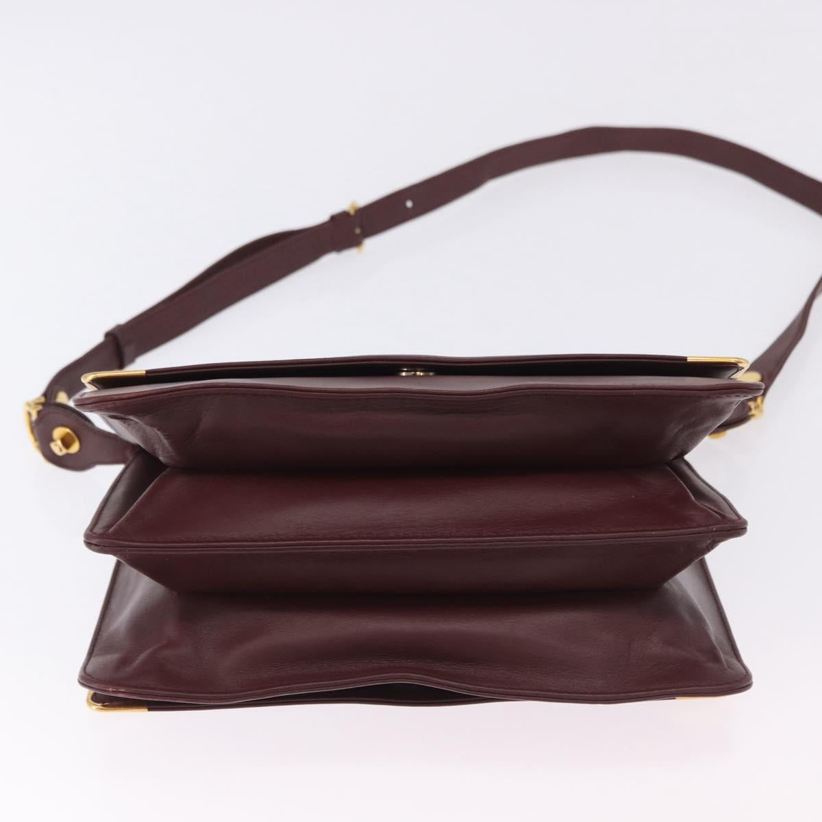 CARTIER Must Line Shoulder Bag Leather Bordeaux Gold Auth ka5924