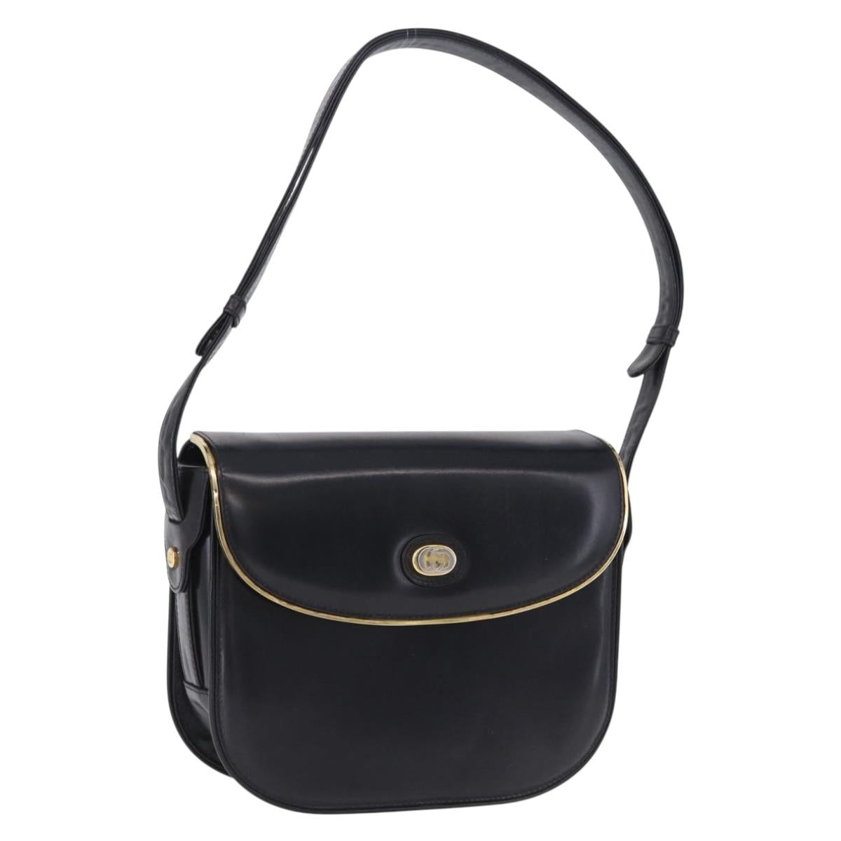 GUCCI Shoulder Bag Leather Black Gold Auth ka5927A