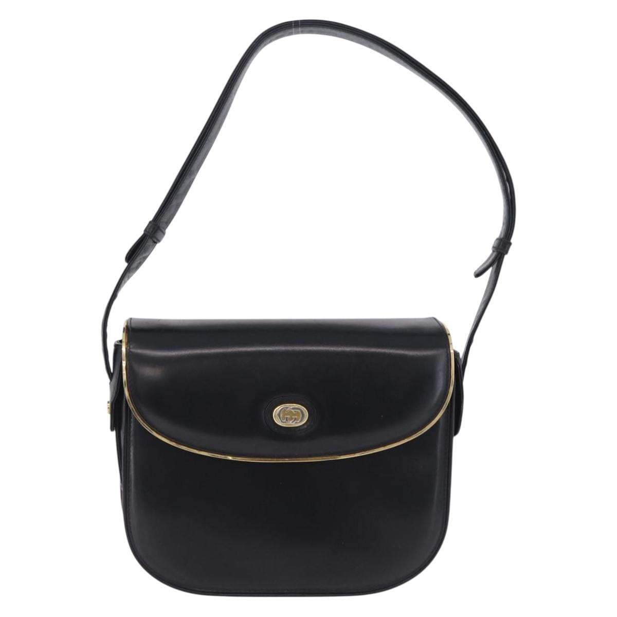 GUCCI Shoulder Bag Leather Black Gold Auth ka5927A