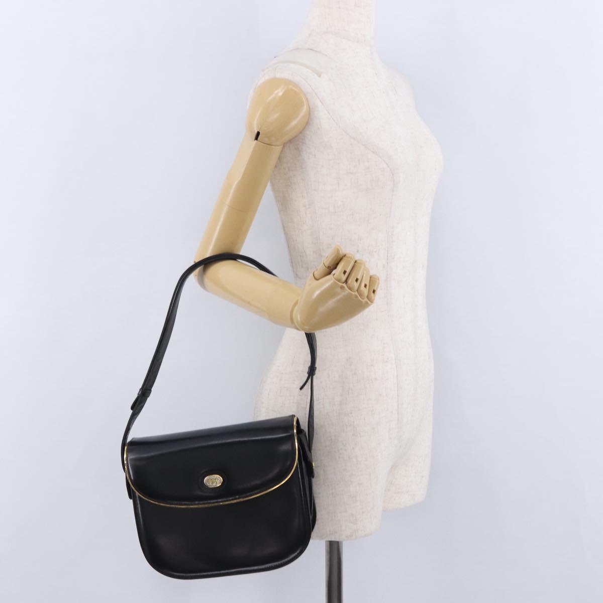 GUCCI Shoulder Bag Leather Black Gold Auth ka5927A