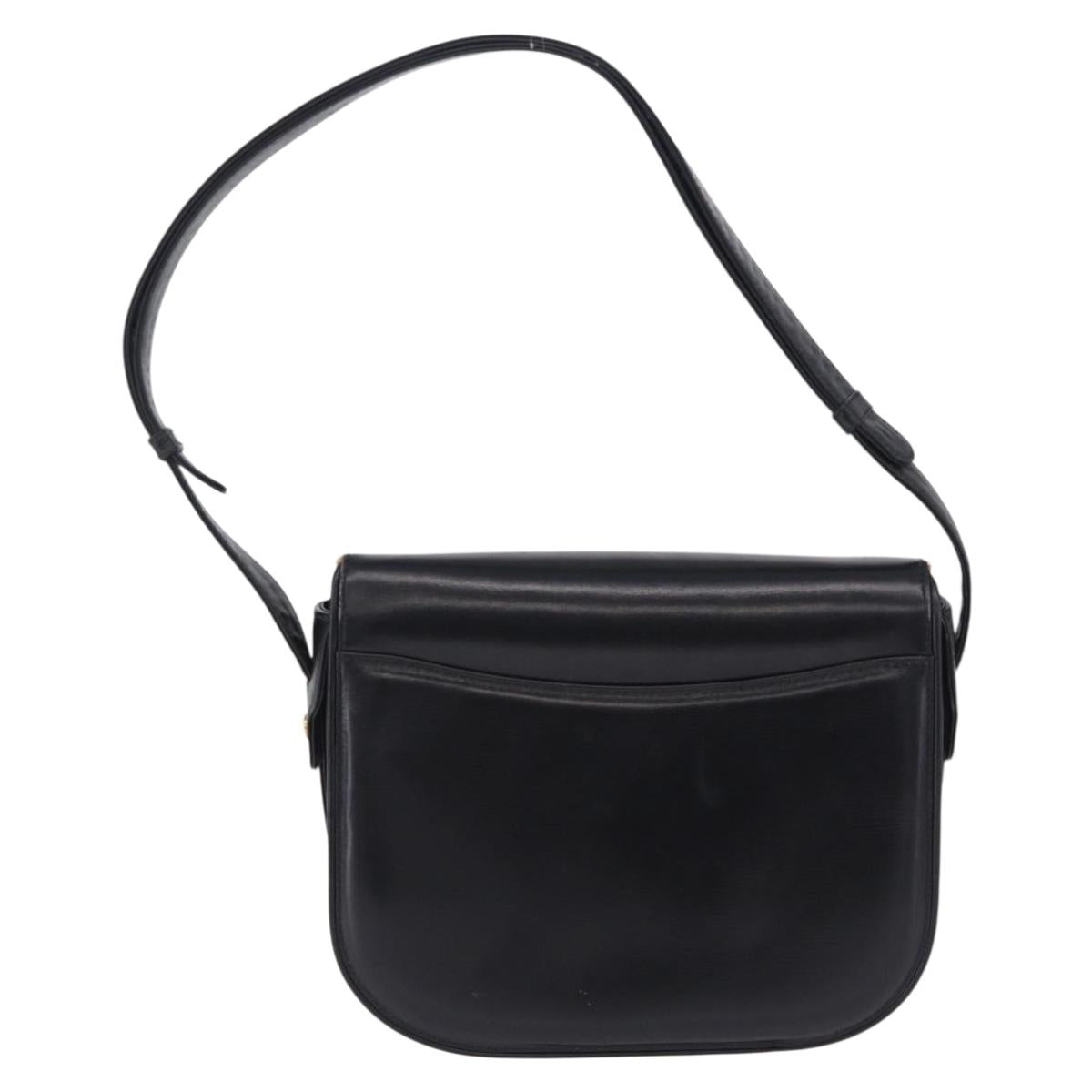GUCCI Shoulder Bag Leather Black Gold Auth ka5927A