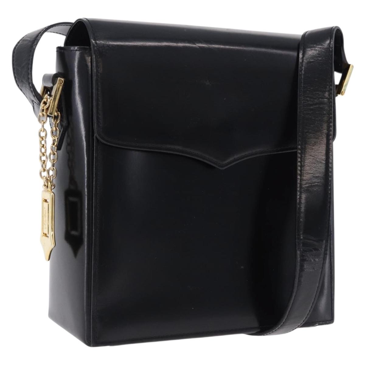 SAINT LAURENT Shoulder Bag Leather Black Gold Auth ka5928