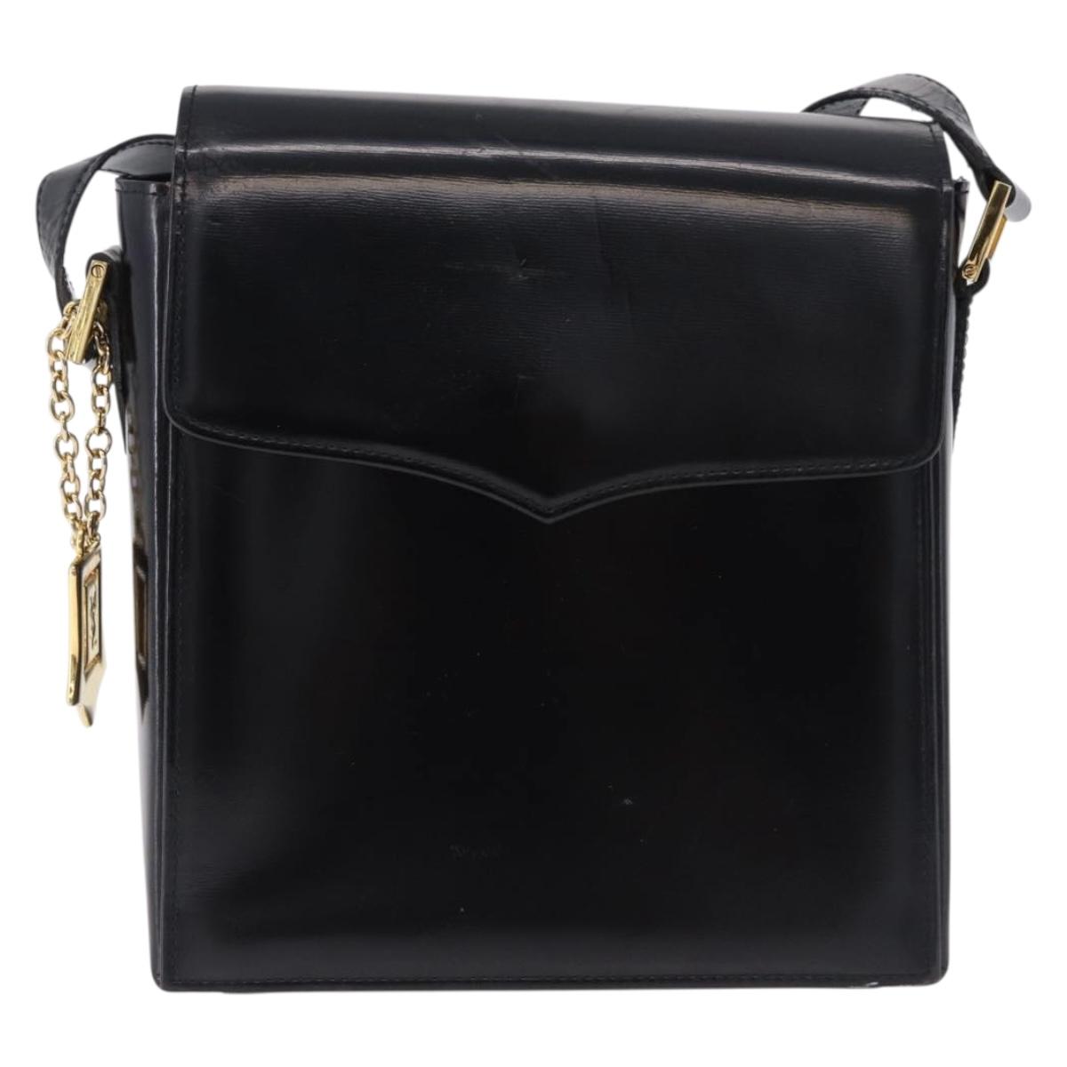 SAINT LAURENT Shoulder Bag Leather Black Gold Auth ka5928