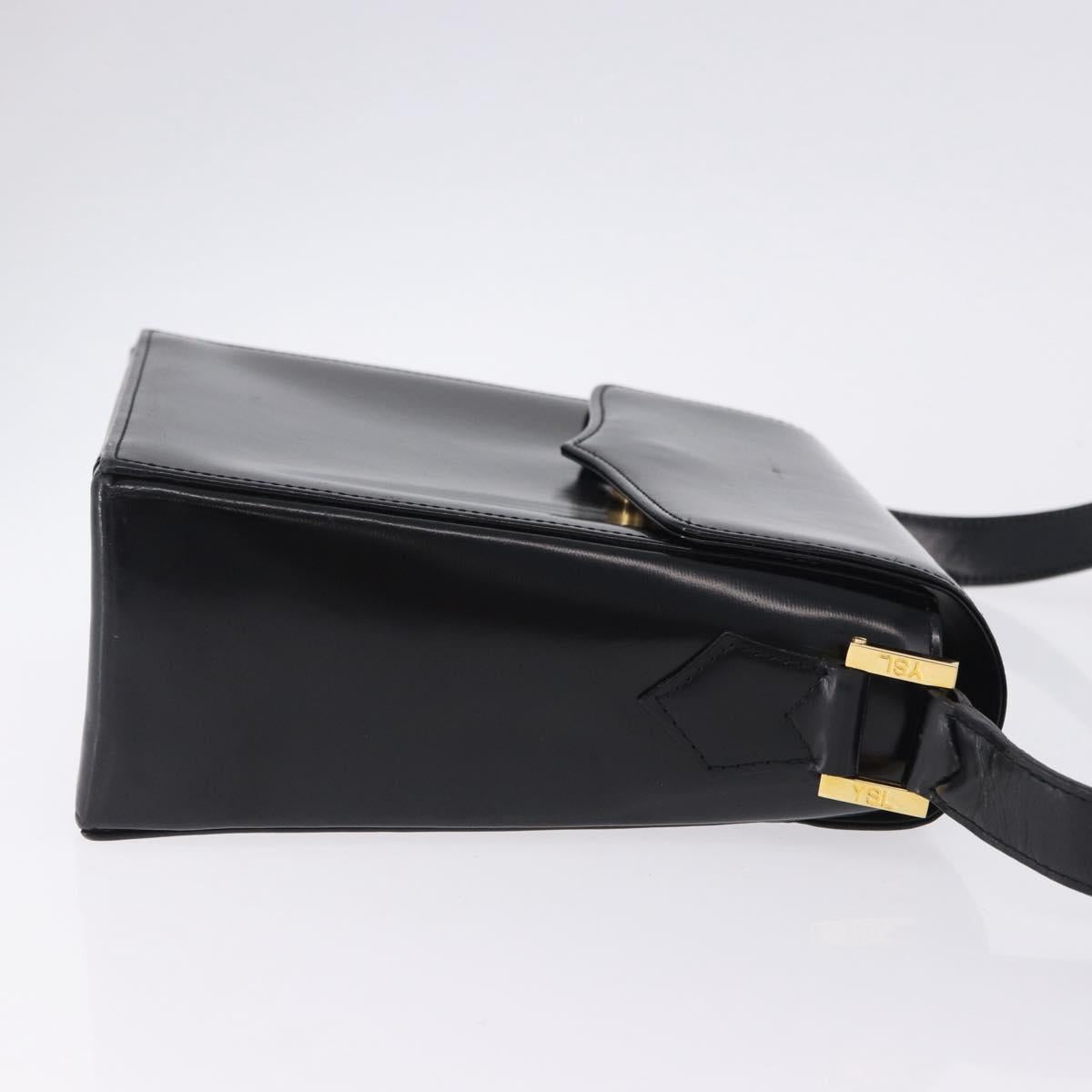 SAINT LAURENT Shoulder Bag Leather Black Gold Auth ka5928