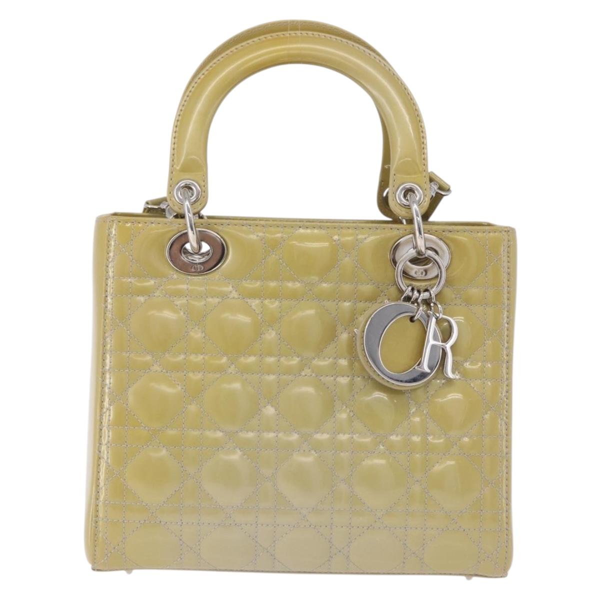 Christian Dior Canage Bag Patent leather 2way LIme Green Silver Auth ka5929A